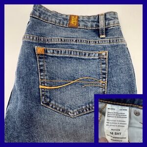 Aura Women's Blue Denim Jeans Size 16 Short Straight Leg Stretch